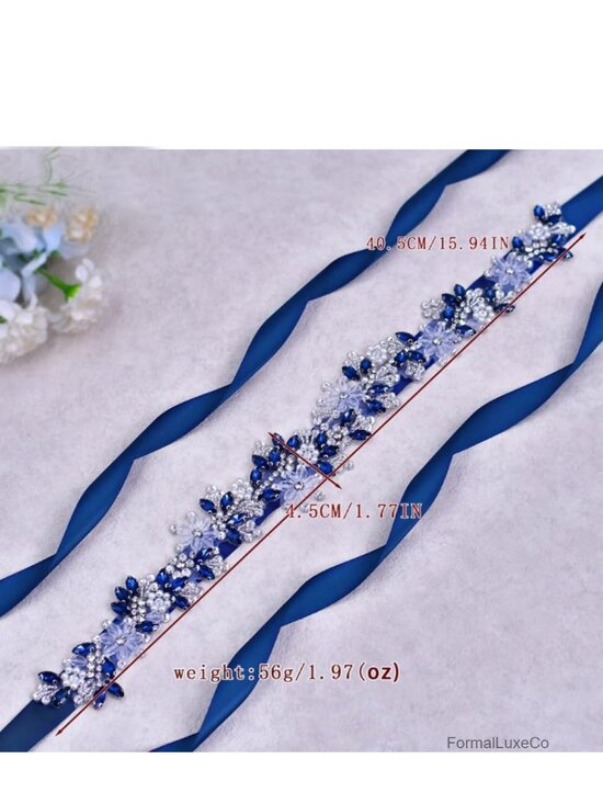 Rhinestone Crystal Beading Wedding Bridal Belt Handmade Sash main image 5